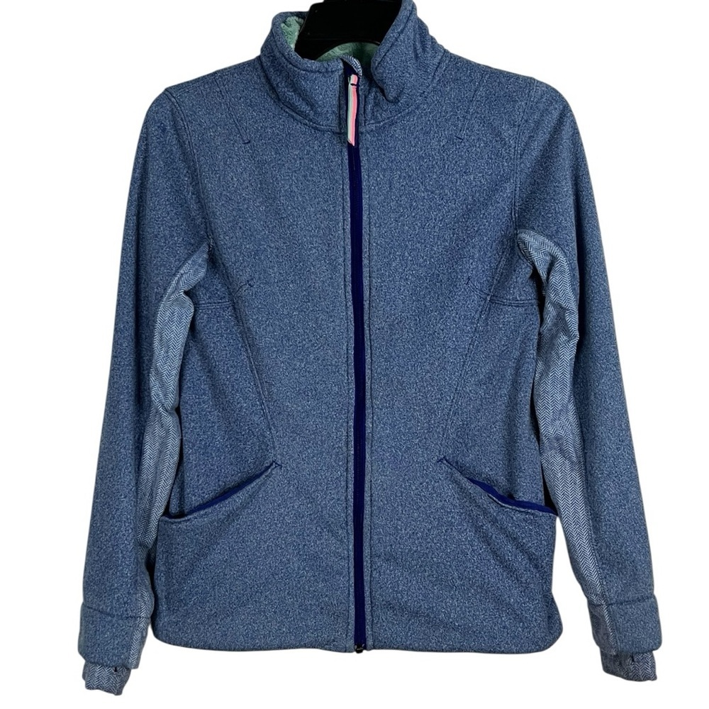 Lululemon Ivivva Girls blue zip-up jacket - Green Sherpa Lining - Size 12